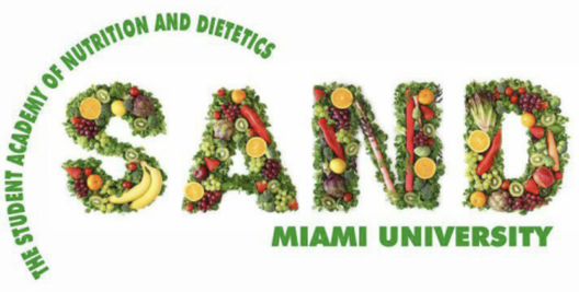 Miami University student academy of nutrition and dietetics, or SAND, logo